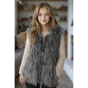 Guess Kids Girls Grey  Faux Fur Vest Size L(14)